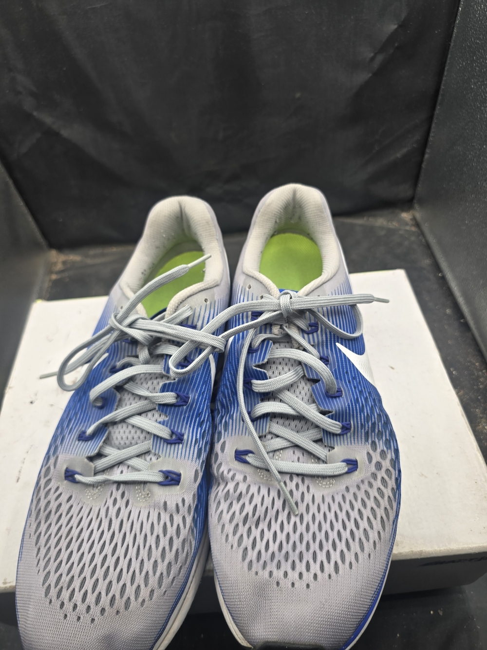 Nike Gray and Blue Mesh Trainers with Neon Green Insole